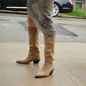 Zara Knee High Split Leather Cowboy Boots